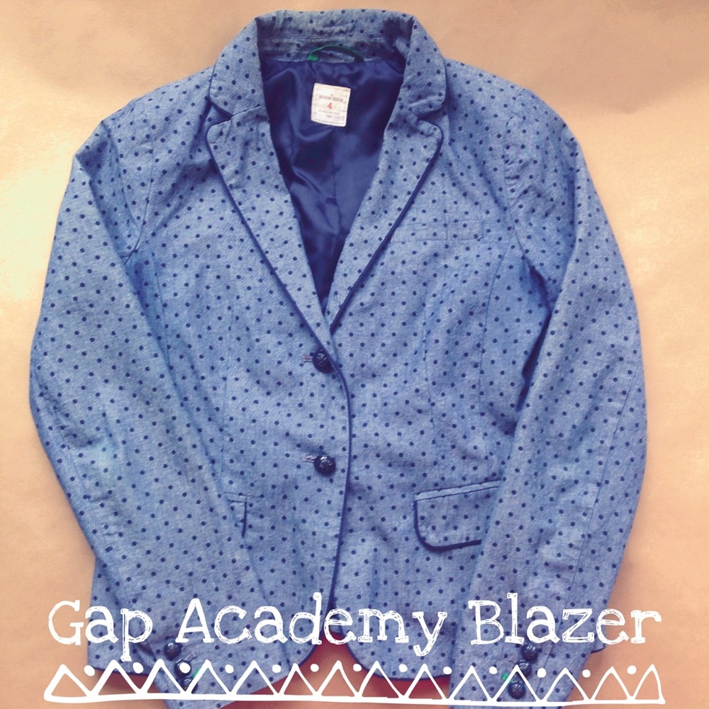 Gap Academy Blazer Sz. 4 chambray + Navy polka dot